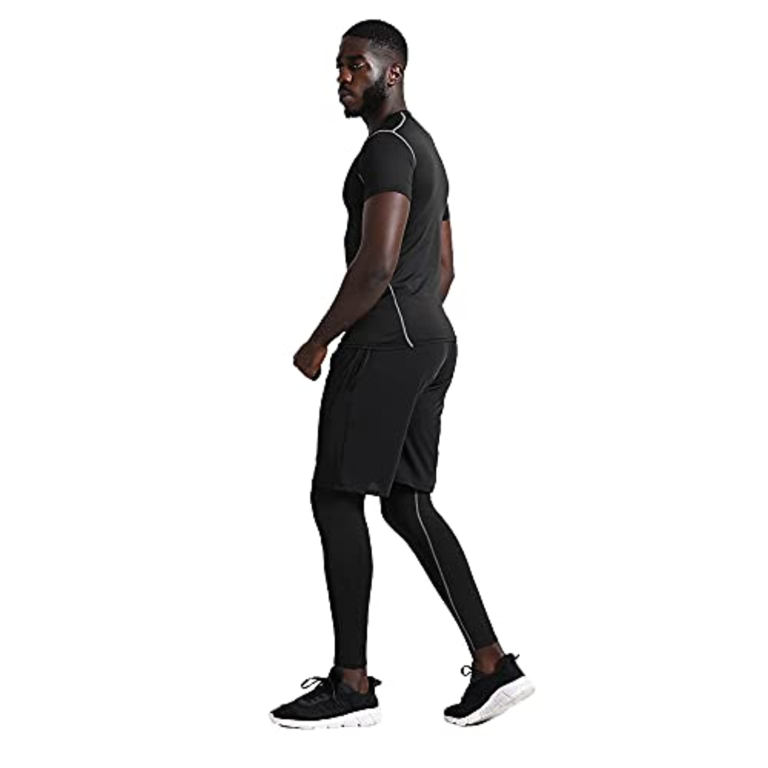 BUYJYA 5Pcs Men's Compression Pants Shirt Top Long Sleeve Gym
